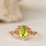 Natural peridot engagement ring, teardrop gemstone proposal ring / Lida small - Eden Garden Jewelry™