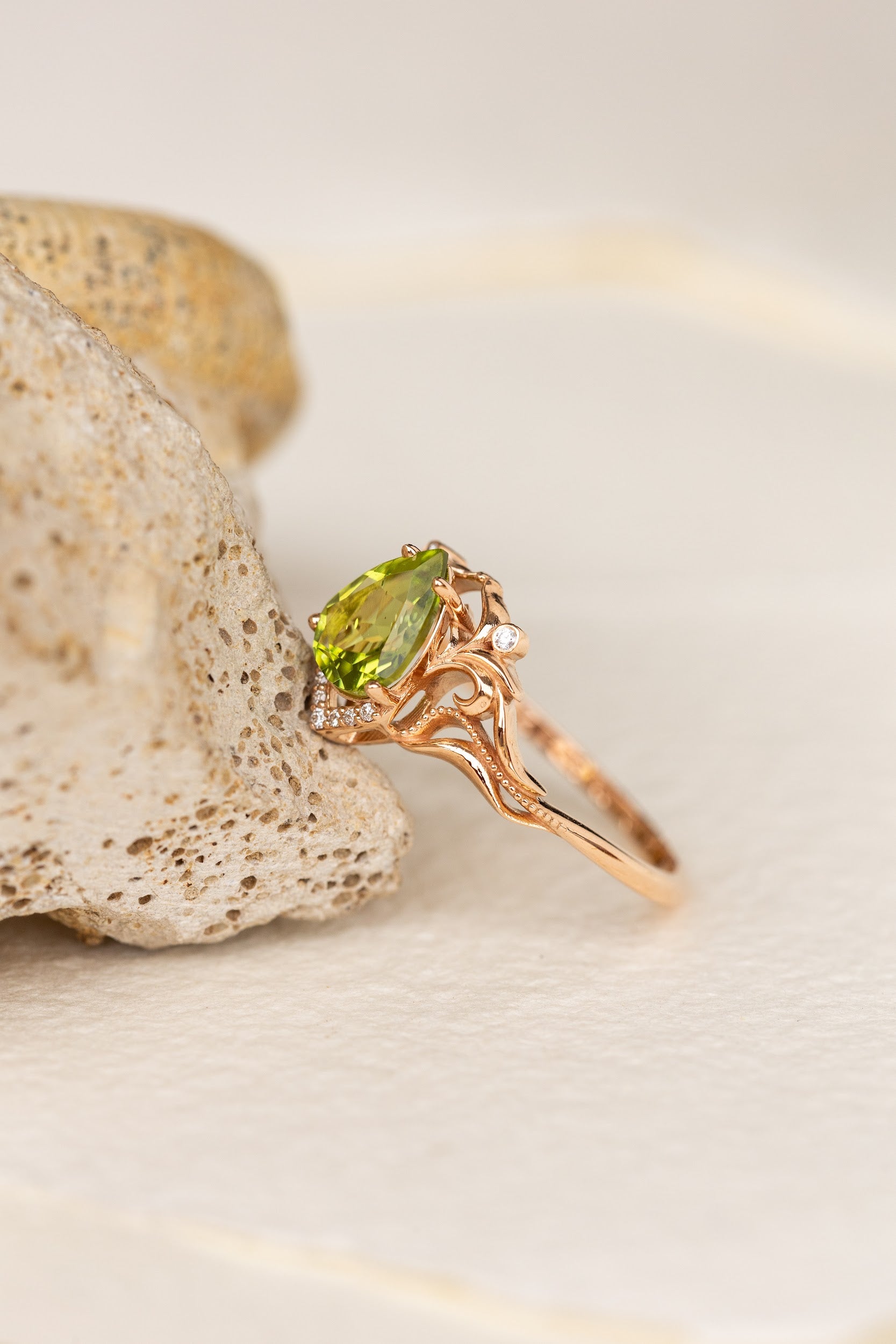 Natural peridot engagement ring, teardrop gemstone proposal ring / Lida small - Eden Garden Jewelry™