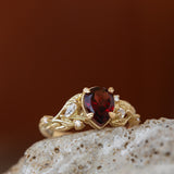 Garnet and diamonds engagement ring, gold branch proposal ring / Patricia - Eden Garden Jewelry™