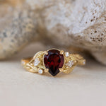 Garnet and diamonds engagement ring, gold branch proposal ring / Patricia - Eden Garden Jewelry™