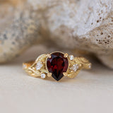 Garnet and diamonds engagement ring, gold branch proposal ring / Patricia - Eden Garden Jewelry™