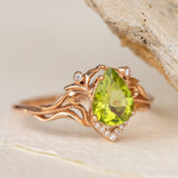 Natural peridot engagement ring, teardrop gemstone proposal ring / Lida small - Eden Garden Jewelry™