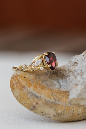 Garnet and diamonds engagement ring, gold branch proposal ring / Patricia - Eden Garden Jewelry™