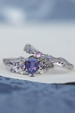 Custom order: Japanese Maple ring set with all natural pinkish purple sapphires - Eden Garden Jewelry™