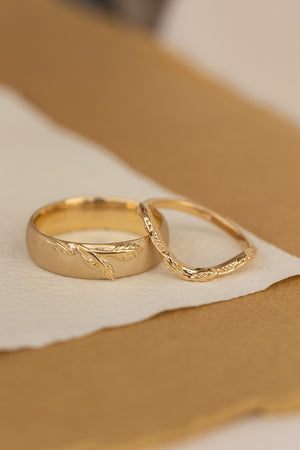 Marquise cut diamond engagement ring Plain gold wedding band Women Sta –  HelloRing