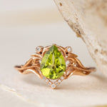 Natural peridot engagement ring, teardrop gemstone proposal ring / Lida small - Eden Garden Jewelry™