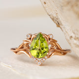 Natural peridot engagement ring, teardrop gemstone proposal ring / Lida small - Eden Garden Jewelry™