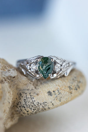 Rutile moss agate engagement ring, nature themed engagement ring with accent diamonds / Wisteria - Eden Garden Jewelry™