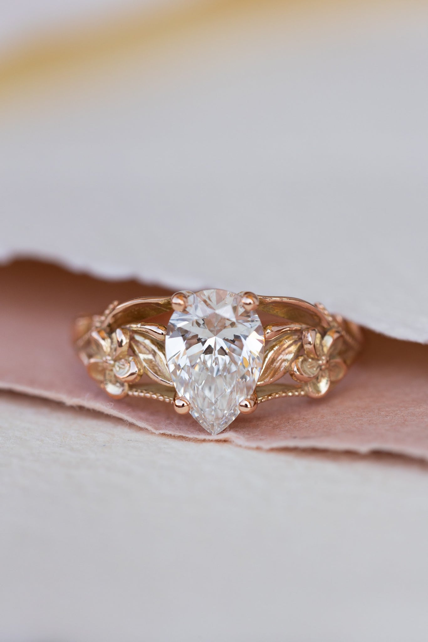 Eloise | floral engagement ring setting for pear cut gemstone 10x7 mm - Eden Garden Jewelry™