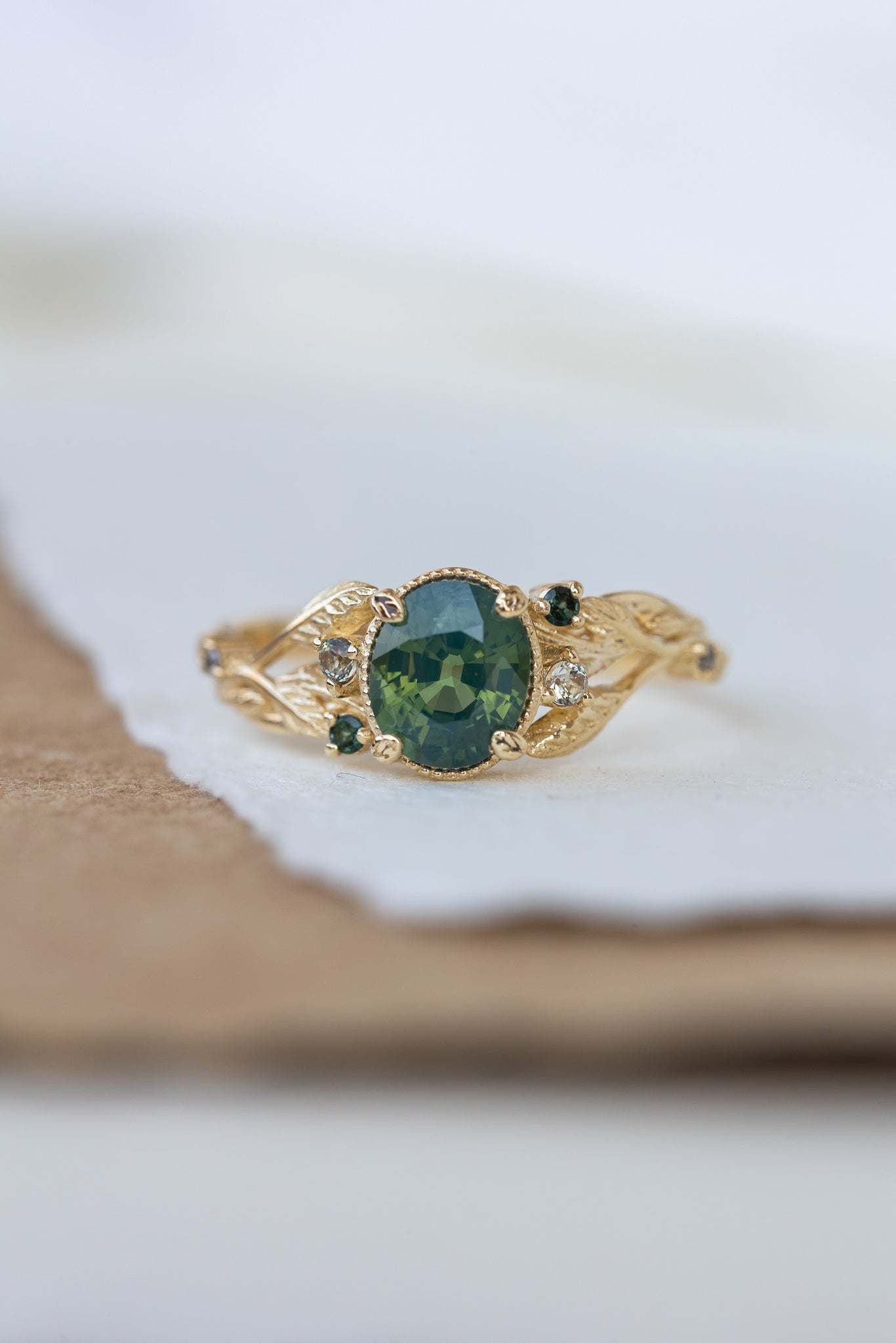 Multi colored stone engagement ring, nature inspired gold engagement ring with opalescent sapphire / Patricia - Eden Garden Jewelry™