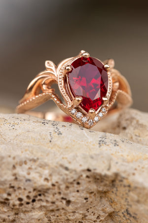 Heart Shape Natural Ruby Engagement Ring in 14k white gold- vintage styled  (GR-5521)