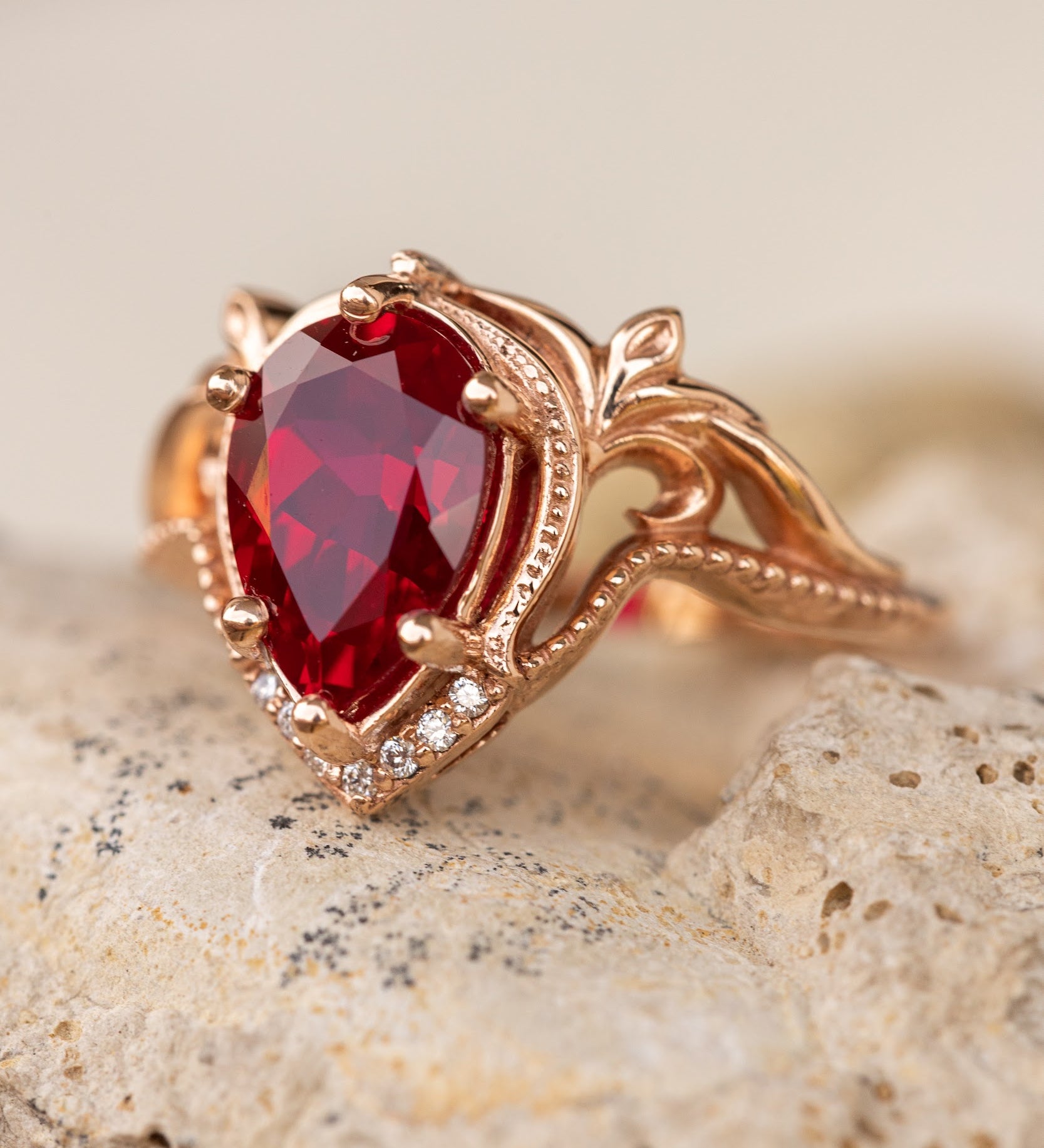 Ruby Diamonds Engagement Ring Nature Inspired Gold Ring – Eden