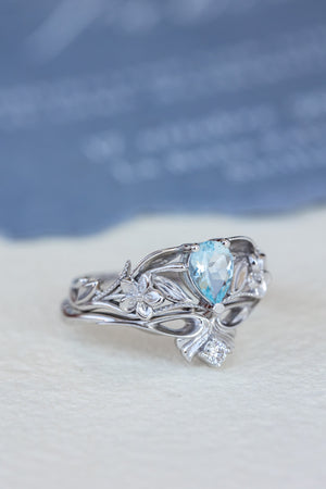Gold flower engagement ring with natural aquamarine, art nouveau proposal ring / Eloise - Eden Garden Jewelry™