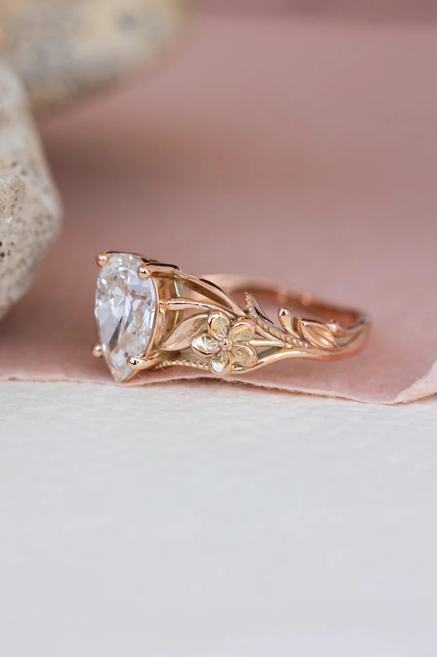 READY TO SHIP: Eloise engagement ring in 14K rose gold, big lab grown diamond, 10x7 mm, AVAILABLE RING SIZES: 5.75-7.75 US