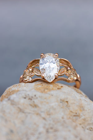 Big lab grown diamond engagement ring, rose gold flower promise ring / Eloise - Eden Garden Jewelry™
