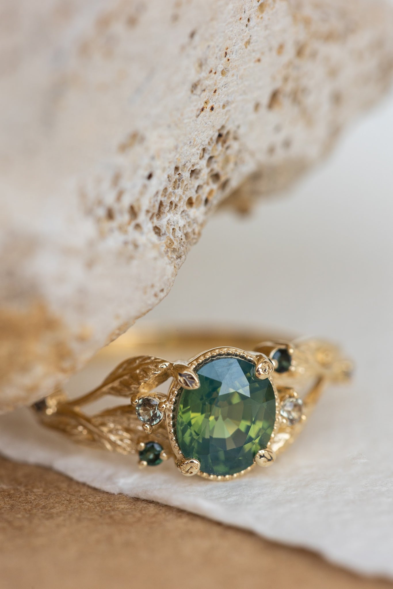 Multi colored stone engagement ring, nature inspired gold engagement ring with opalescent sapphire / Patricia - Eden Garden Jewelry™