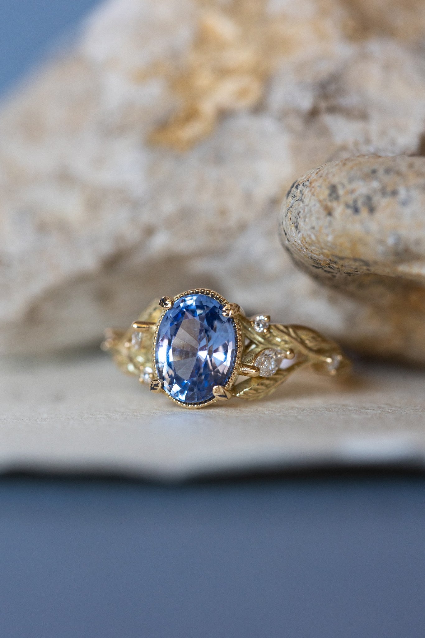 READY TO SHIP: IGI laboratory certified ring in 14K yellow gold with natural sapphire oval cut 8.6x6.6 mm and accent natural diamonds, SIZE 7US - Eden Garden Jewelry™