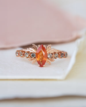 Multi sapphire engagement ring, nature inspired ring with orange sapphire / Verbena