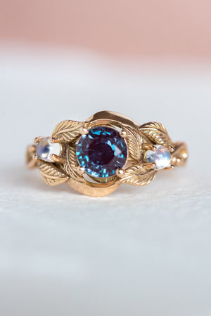 Alexandrite and moonstones engagement ring / Azalea - Eden Garden Jewelry™