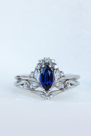 Lab blue sapphire engagement ring, iris flower gold ring with sapphire and diamonds / Iris - Eden Garden Jewelry™
