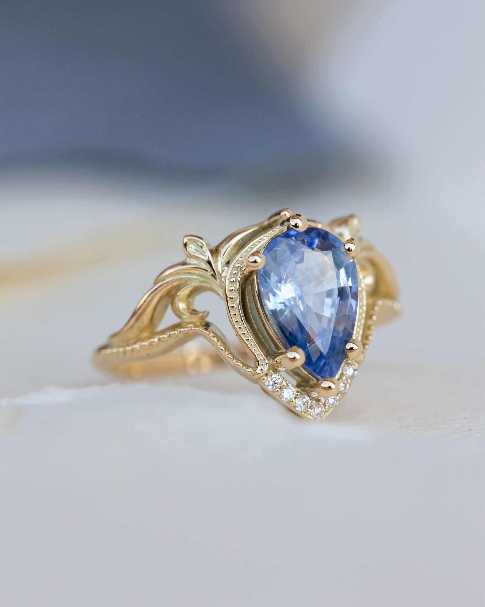 2 carat light blue sapphire engagement ring, vintage inspired gold statement ring / Lida - Eden Garden Jewelry™