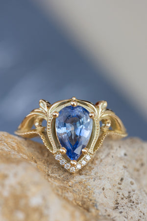 2 carat light blue sapphire engagement ring, vintage inspired gold statement ring / Lida - Eden Garden Jewelry™