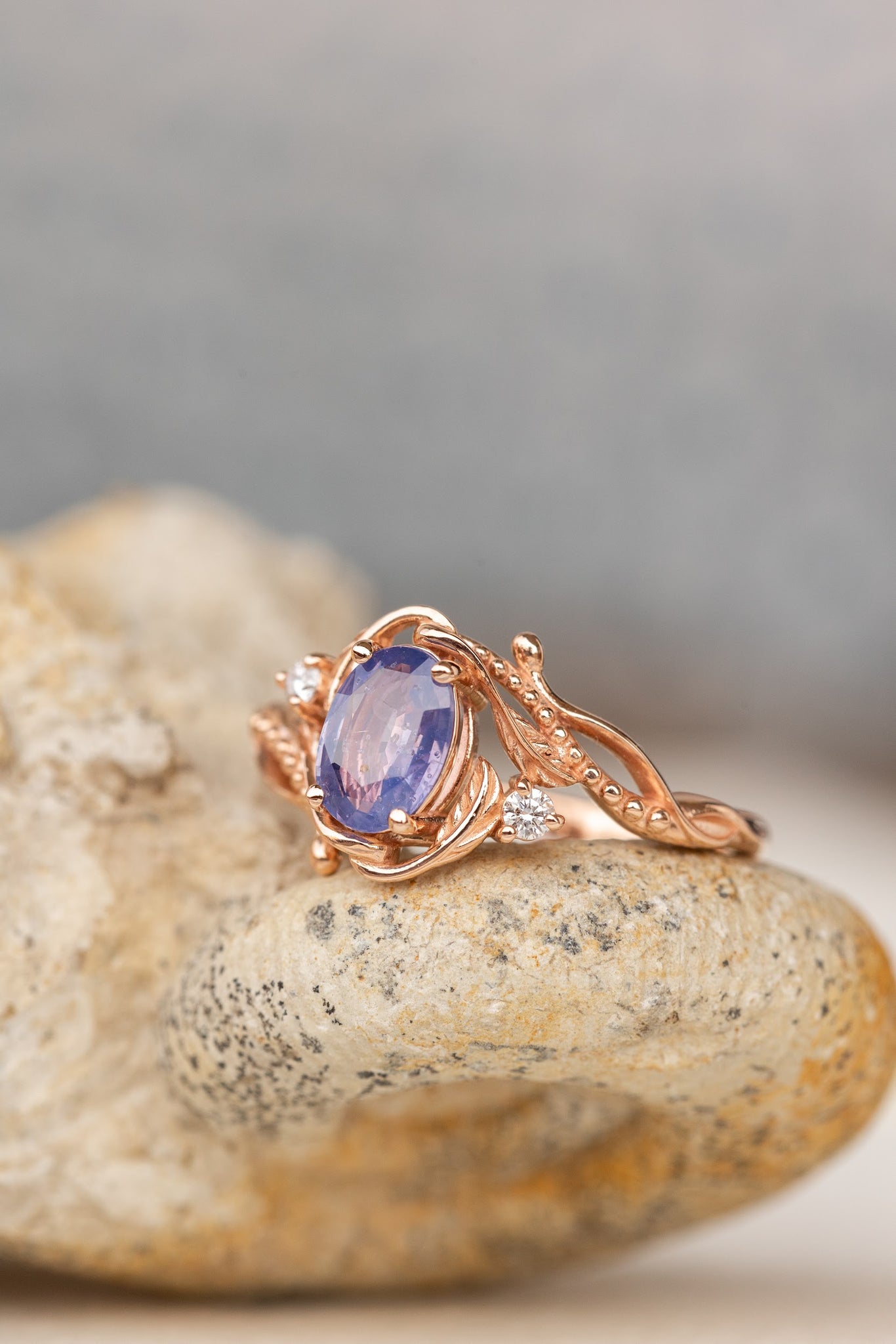 Mermaid violet natural sapphire engagement ring, rose gold engagement ring with sapphire and diamonds / Undina - Eden Garden Jewelry™