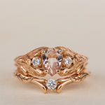 Natural rose morganite and side diamonds rose gold bridal ring set / Wisteria - Eden Garden Jewelry™