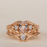 Natural rose morganite and side diamonds rose gold bridal ring set / Wisteria - Eden Garden Jewelry™