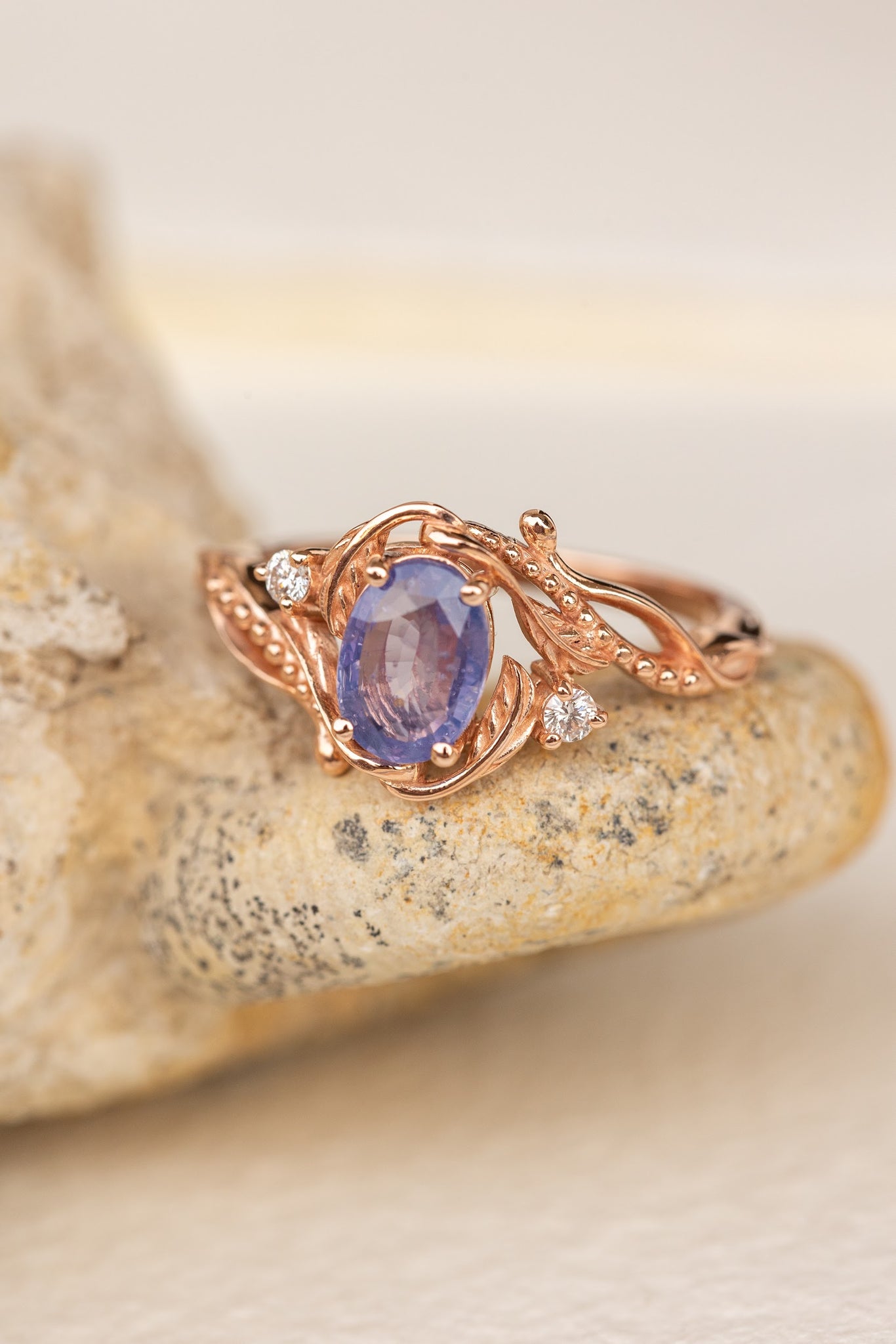 Mermaid violet natural sapphire engagement ring, rose gold engagement ring with sapphire and diamonds / Undina - Eden Garden Jewelry™
