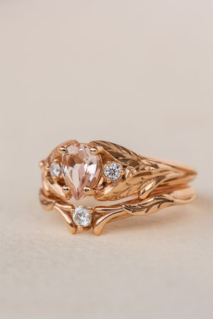 Morganite and side diamonds engagement ring, nature inspired gold proposal ring  / Wisteria - Eden Garden Jewelry™