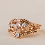 Natural rose morganite and side diamonds rose gold bridal ring set / Wisteria - Eden Garden Jewelry™