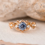 Natural sapphire and diamonds engagement ring, gold flower proposal ring / Adelina - Eden Garden Jewelry™