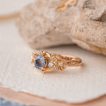 Natural sapphire and diamonds engagement ring, gold flower proposal ring / Adelina - Eden Garden Jewelry™