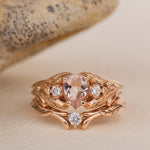 Natural rose morganite and side diamonds rose gold bridal ring set / Wisteria - Eden Garden Jewelry™