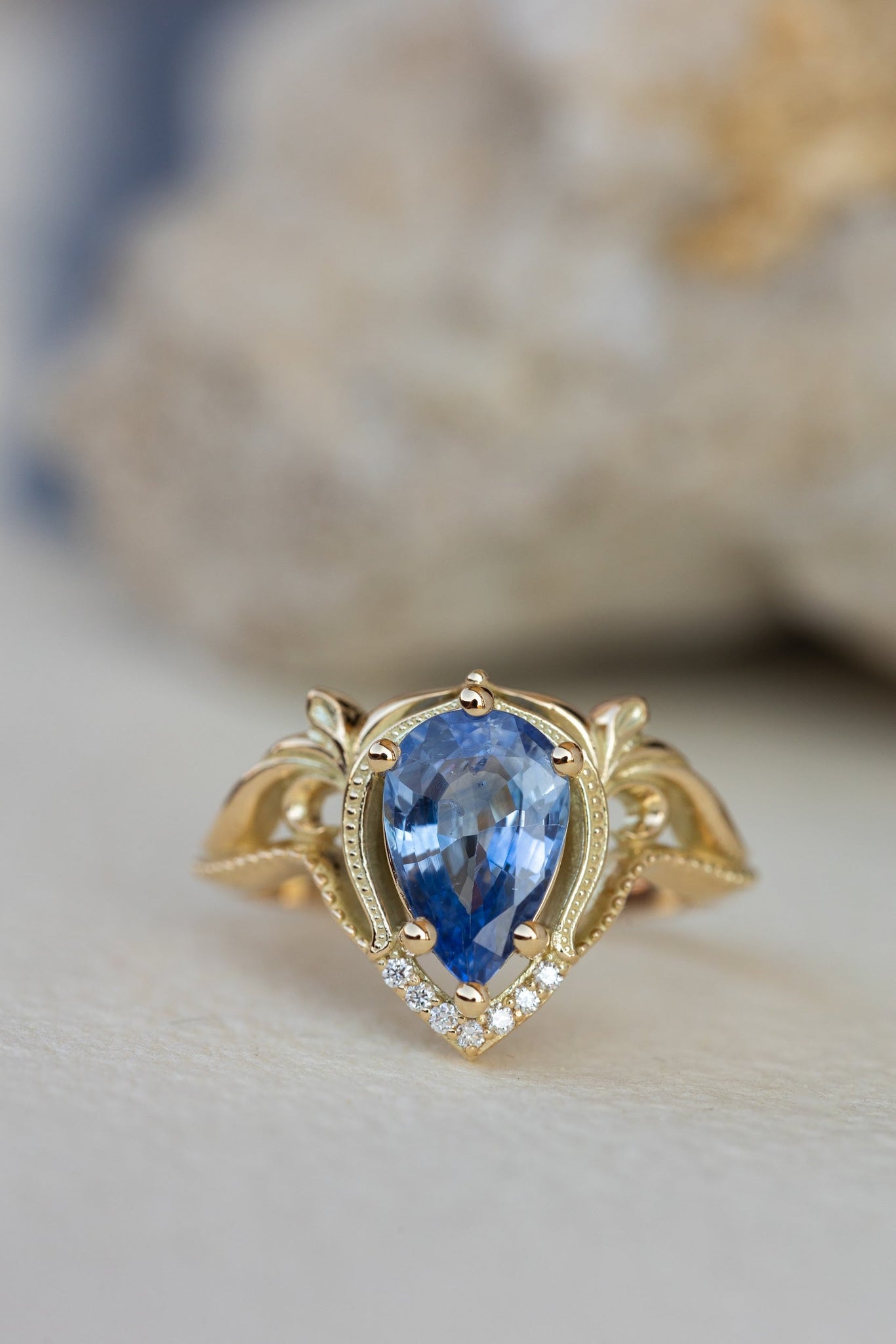 2 carat light blue sapphire engagement ring, vintage inspired gold statement ring / Lida - Eden Garden Jewelry™