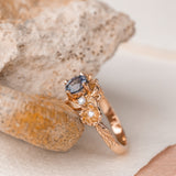 Natural sapphire and diamonds engagement ring, gold flower proposal ring / Adelina - Eden Garden Jewelry™