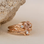 Natural rose morganite and side diamonds rose gold bridal ring set / Wisteria - Eden Garden Jewelry™