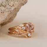 Natural rose morganite and side diamonds rose gold bridal ring set / Wisteria - Eden Garden Jewelry™