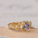 Natural sapphire and diamonds engagement ring, gold flower proposal ring / Adelina - Eden Garden Jewelry™