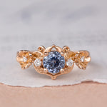 Natural sapphire and diamonds engagement ring, gold flower proposal ring / Adelina - Eden Garden Jewelry™