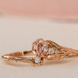 Natural rose morganite and side diamonds rose gold bridal ring set / Wisteria - Eden Garden Jewelry™