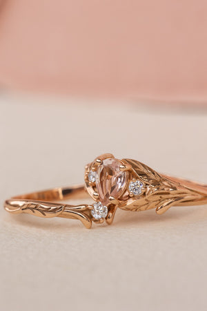 Natural rose morganite and side diamonds rose gold bridal ring set / Wisteria - Eden Garden Jewelry™