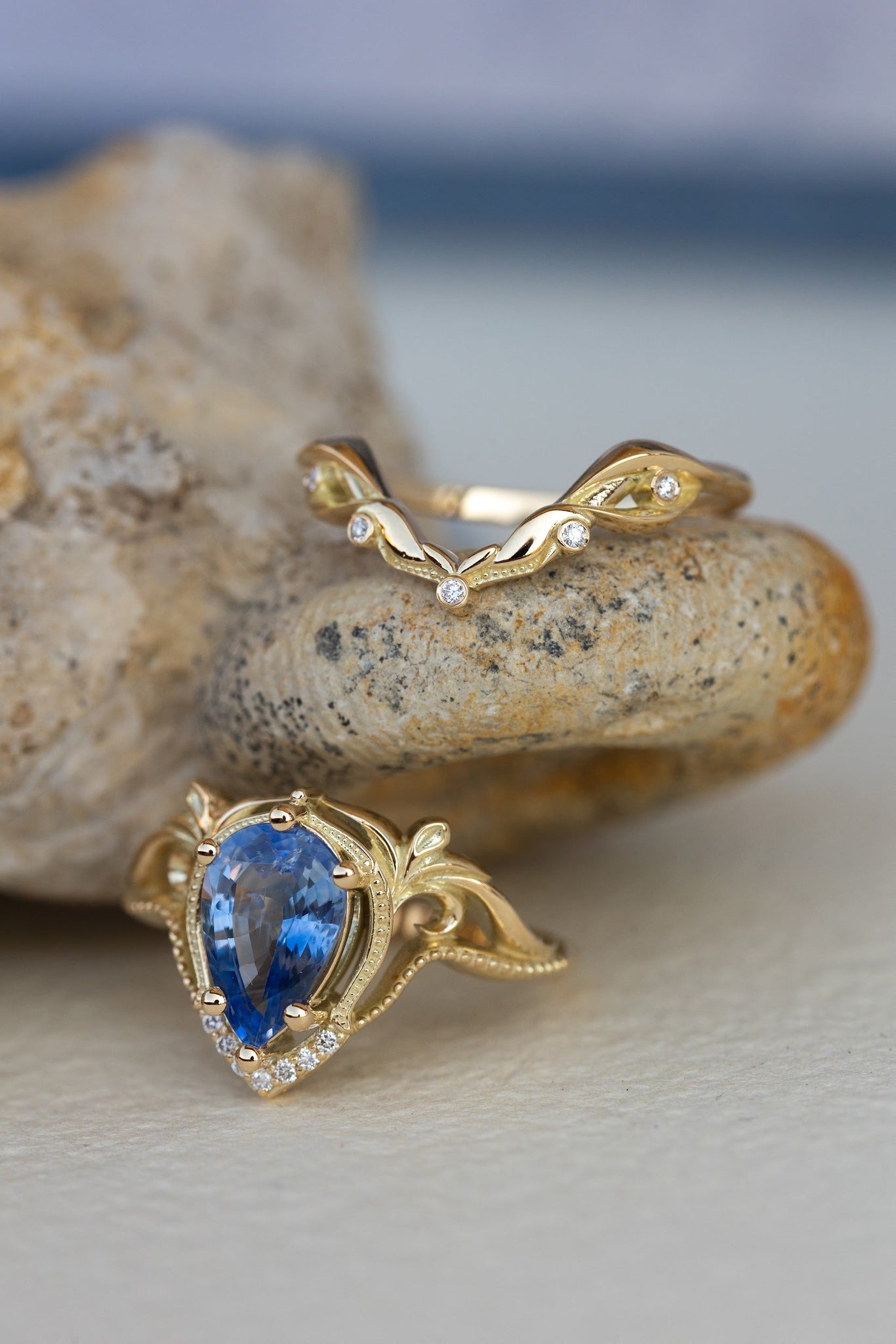 2 carat light blue sapphire engagement ring, vintage inspired gold statement ring / Lida - Eden Garden Jewelry™