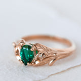 READY TO SHIP: Wisteria engagement ring with pear cut lab emerald in 14K rose gold, AVAILABLE RING SIZES: 4.25-6.25 US - Eden Garden Jewelry™