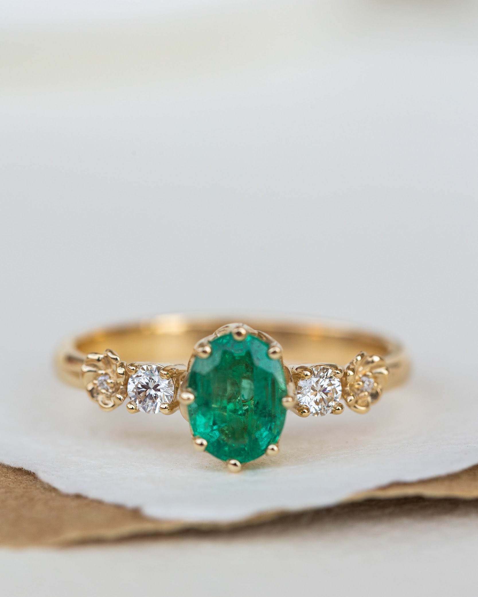 Natural oval emerald engagement ring, flower engagement ring with diamonds / Fiorella - Eden Garden Jewelry™