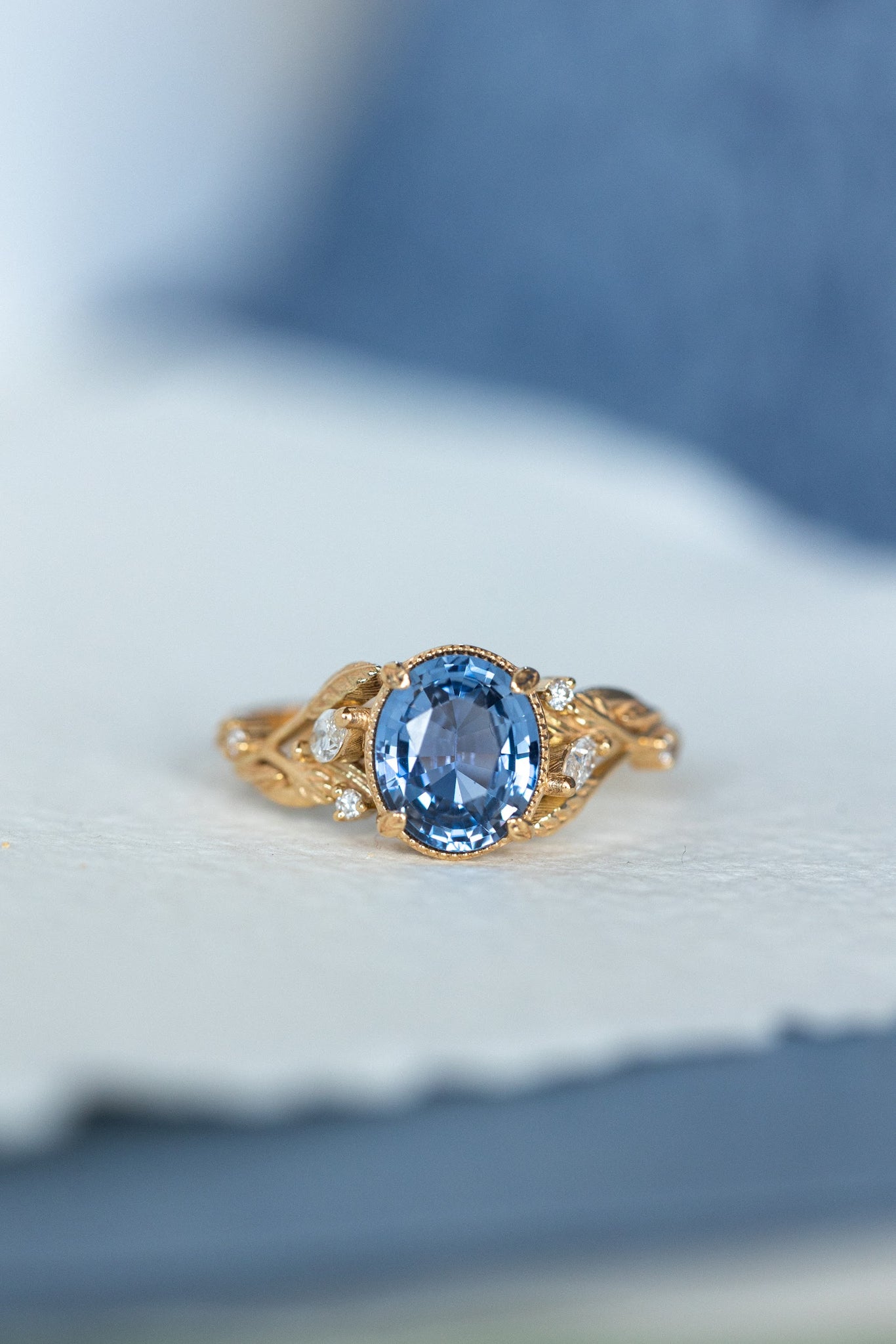 READY TO SHIP: Patricia ring in 14K yellow gold, natural sapphire oval cut 8x6* mm, accent natural diamonds, AVAILABLE RING SIZES: 6-8US - Eden Garden Jewelry™