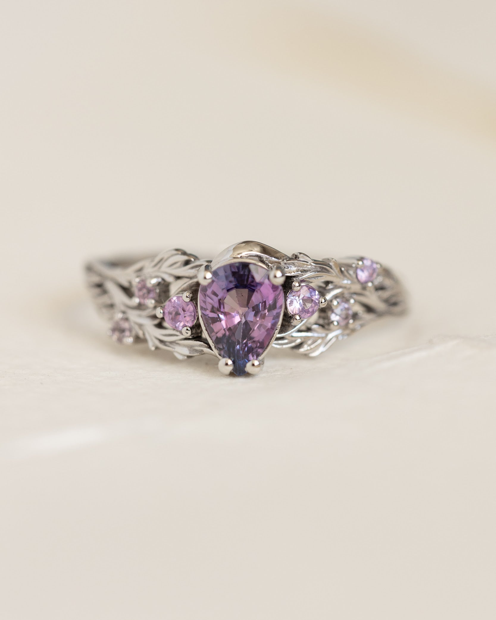 Natural bicolor purple sapphire nature inspired white gold engagement ring / Japanese Maple - Eden Garden Jewelry™