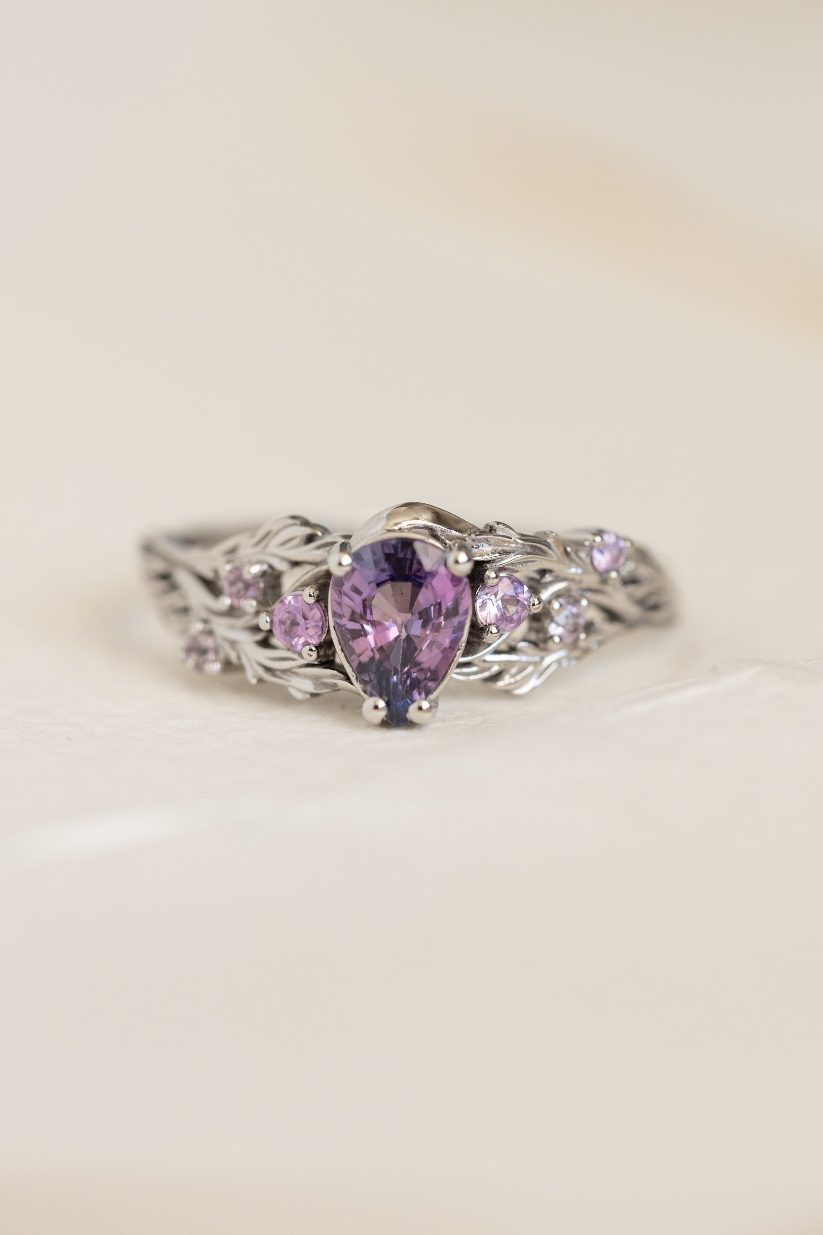 Natural bicolor purple sapphire nature inspired white gold engagement ring / Japanese Maple - Eden Garden Jewelry™