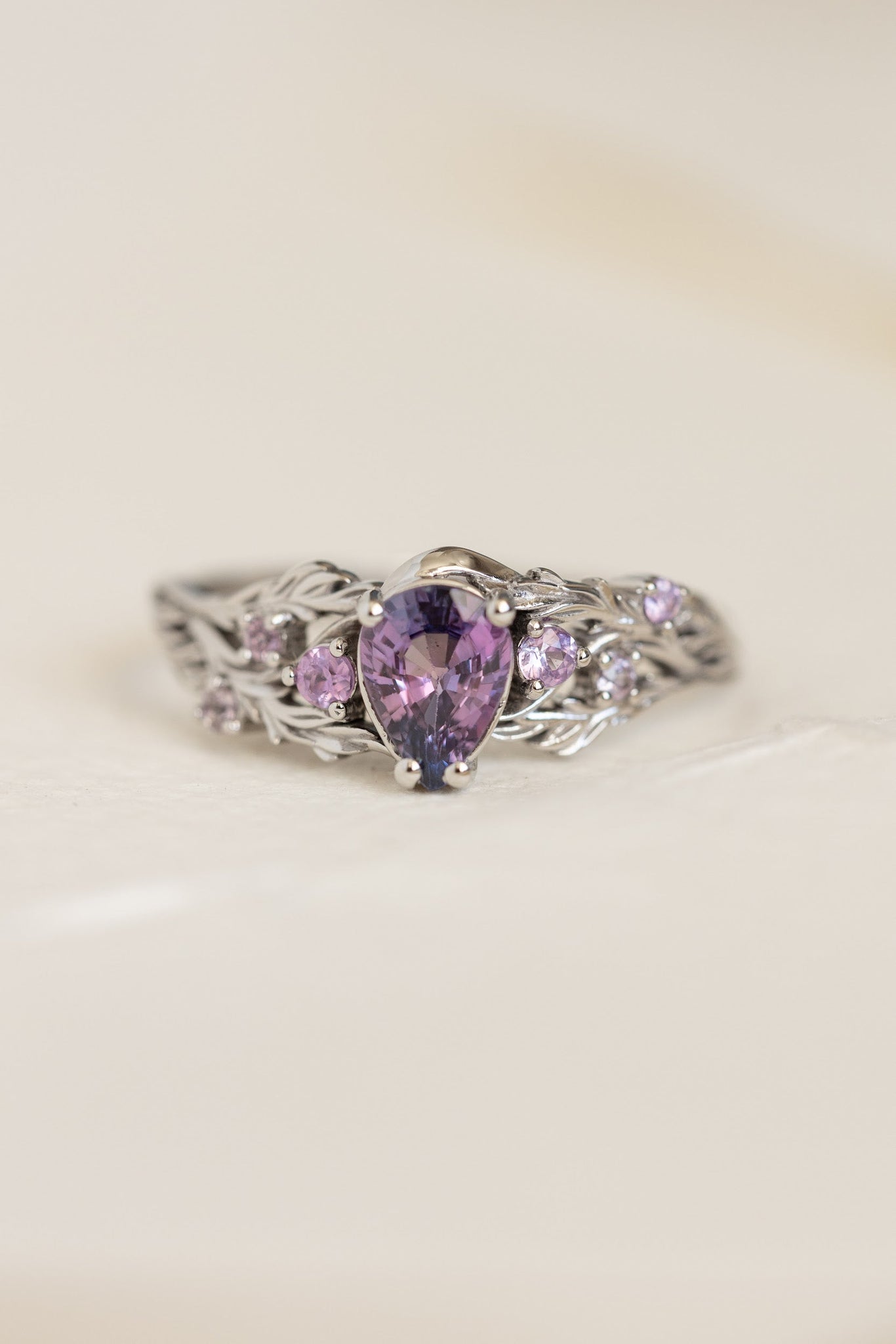 READY TO SHIP: Japanese Maple in 14k white gold natural bicolor purple sapphire nature inspired engagement ring, AVAILABLE RING SIZES: 6-8 US - Eden Garden Jewelry™